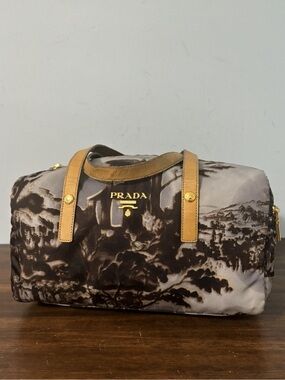 Prada landscape Boston Bag with Leather Straps